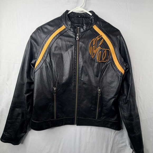 Harley-Davidson Womens Black Leather Motorcycle Jacket Embroidered Logo Medium